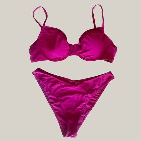 NWT Wine Spaghetti Strap High Cut Push Up Underwire Bikini- XL - Picture 4 of 5